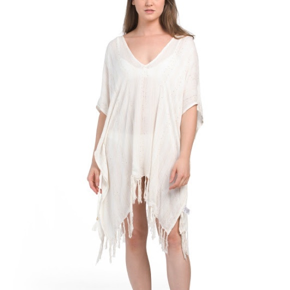 L*SPACE Seaport Poncho Cover-Up Fringe Cream Womens